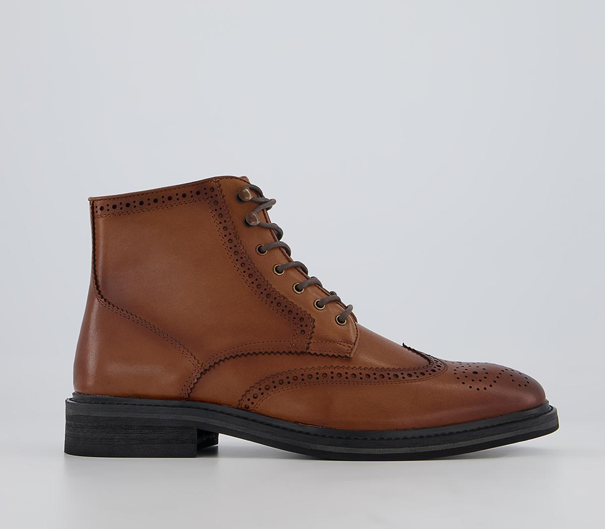 OfficeBurntwood Zip Ankle Lace Brogue BootsTan Leather