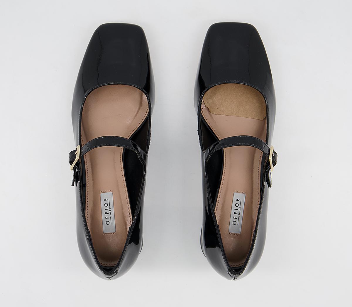 OFFICE Maleah Low Block Mary Janes Heels Black Patent Leather - Mid Heels