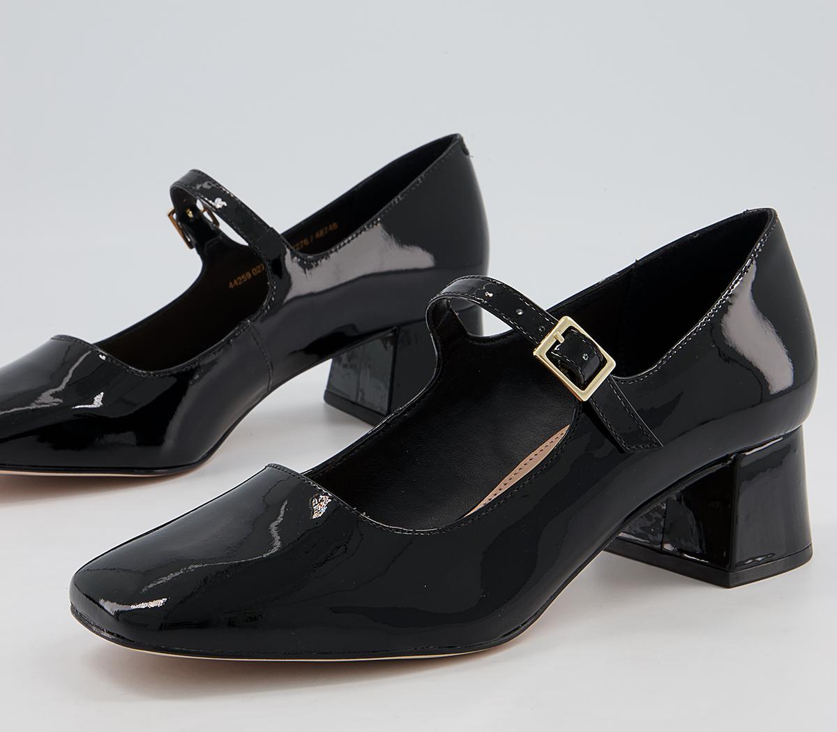 OFFICE Maleah Low Block Mary Janes Heels Black Patent Leather - Mid Heels