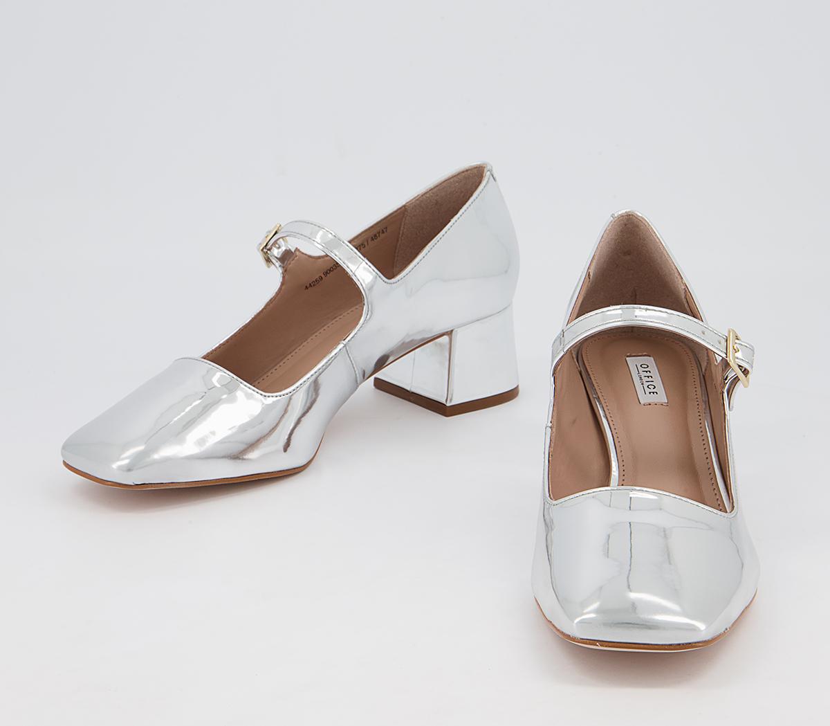 OFFICE Maleah Low Block Mary Jane Heels Silver Mirror - Mid Heels