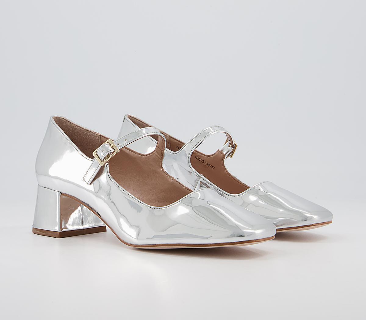 OFFICE Maleah Low Block Mary Jane Heels Silver Mirror - Mid Heels