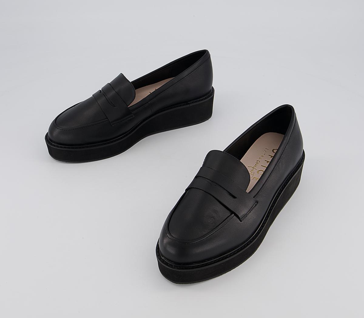 Office Flash Wedged Loafers Office Flash Wedged Loafers Black Leather