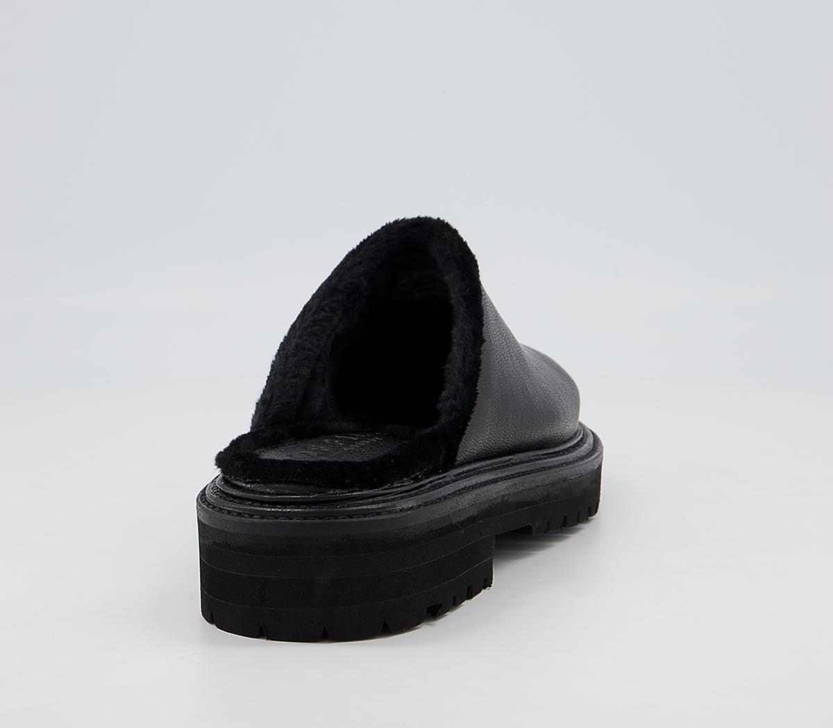 Office Flare Chunky Mules Office Flare Chunky Mules Black Leather With Faux Fur