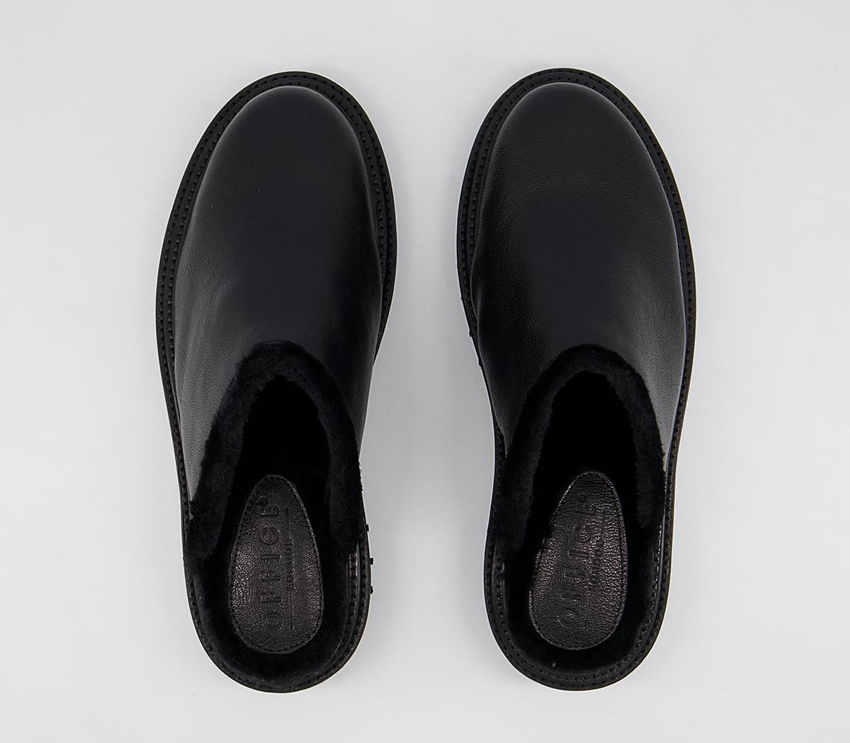 Office Flare Chunky Mules Office Flare Chunky Mules Black Leather With Faux Fur