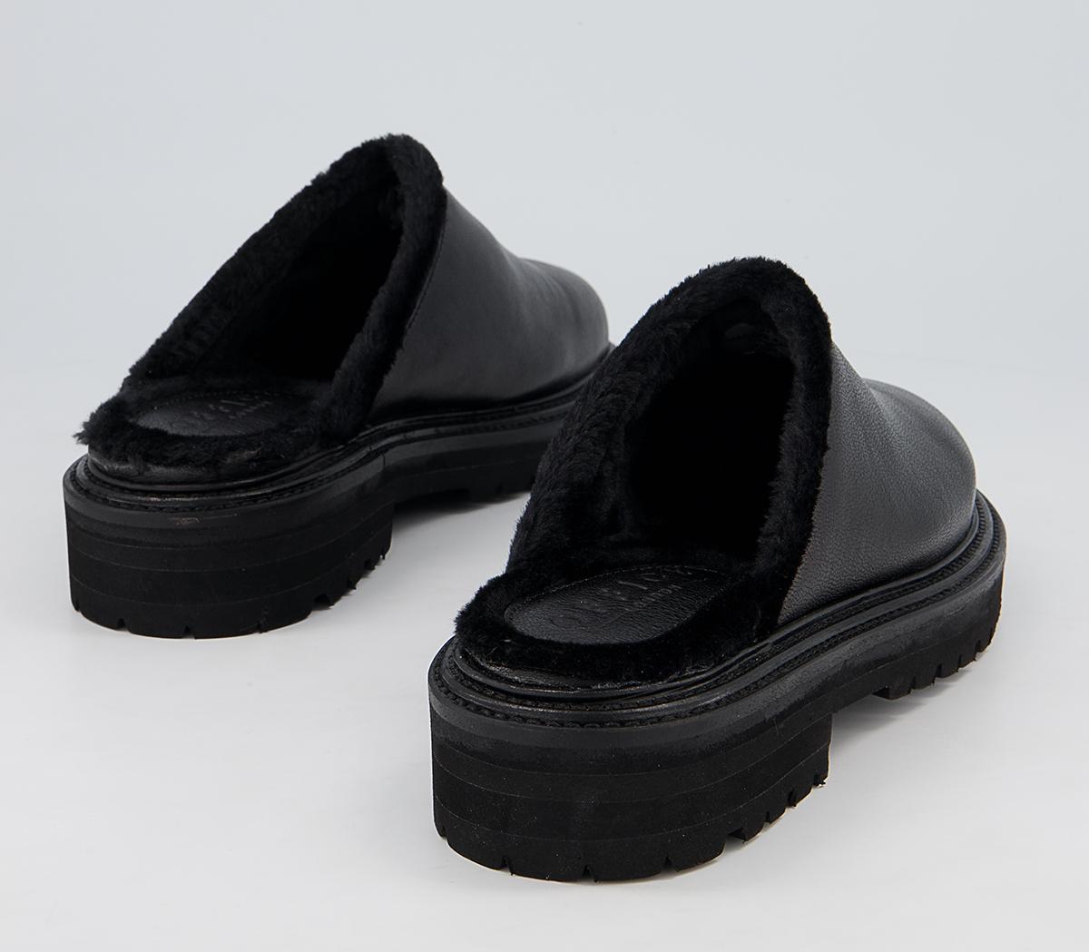 Office Flare Chunky Mules Office Flare Chunky Mules Black Leather With Faux Fur