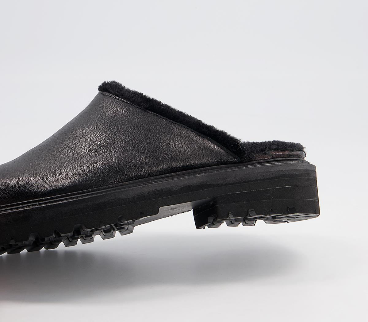 Office Flare Chunky Mules Office Flare Chunky Mules Black Leather With Faux Fur