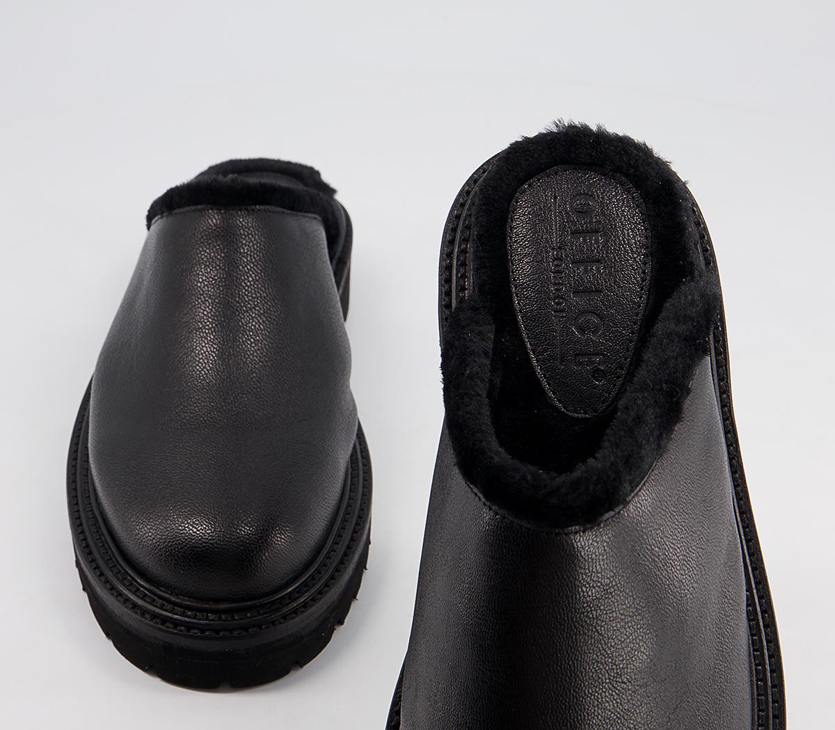Office Flare Chunky Mules Office Flare Chunky Mules Black Leather With Faux Fur