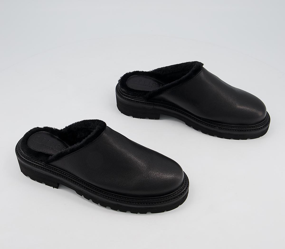 Office Flare Chunky Mules Office Flare Chunky Mules Black Leather With Faux Fur