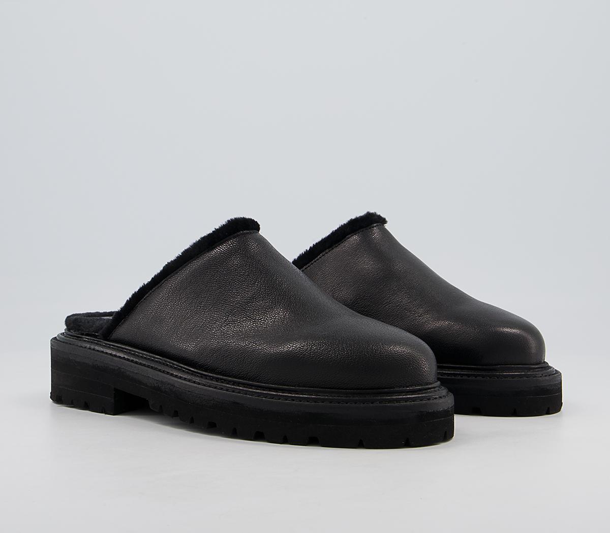 Office Flare Chunky Mules Office Flare Chunky Mules Black Leather With Faux Fur
