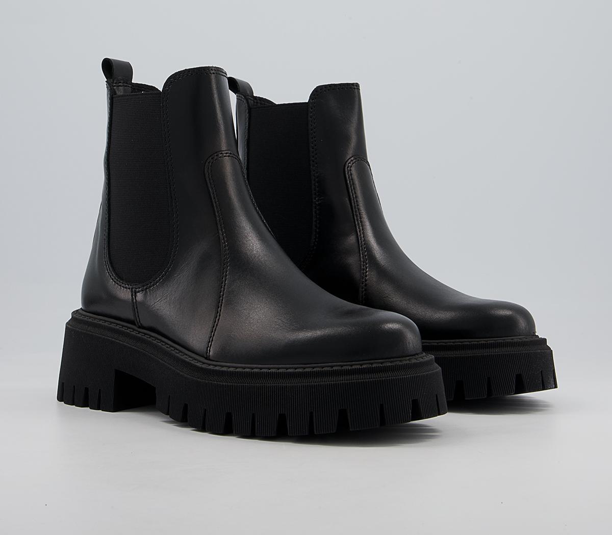 Office Attract Ribbed Sole Ankle Chelsea Boots Black Leather - Ankle Boots