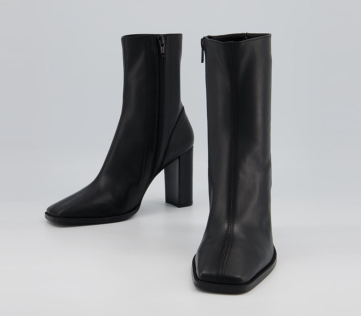 Office Ample High Square Toe Ankle Boots Office Ample High Square Toe Ankle Boots Black Leather