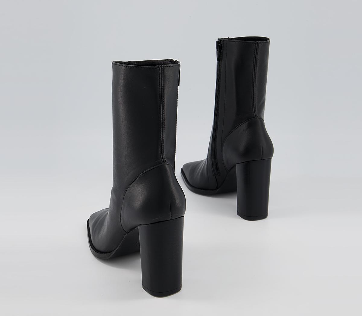 Office Ample High Square Toe Ankle Boots Office Ample High Square Toe Ankle Boots Black Leather