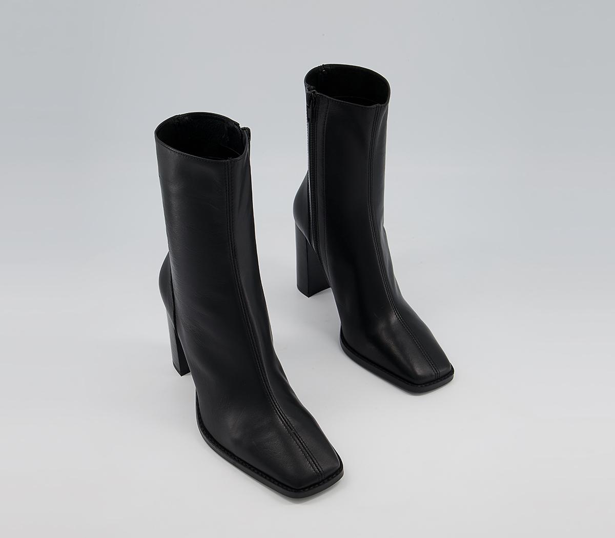 Office Ample High Square Toe Ankle Boots Office Ample High Square Toe Ankle Boots Black Leather