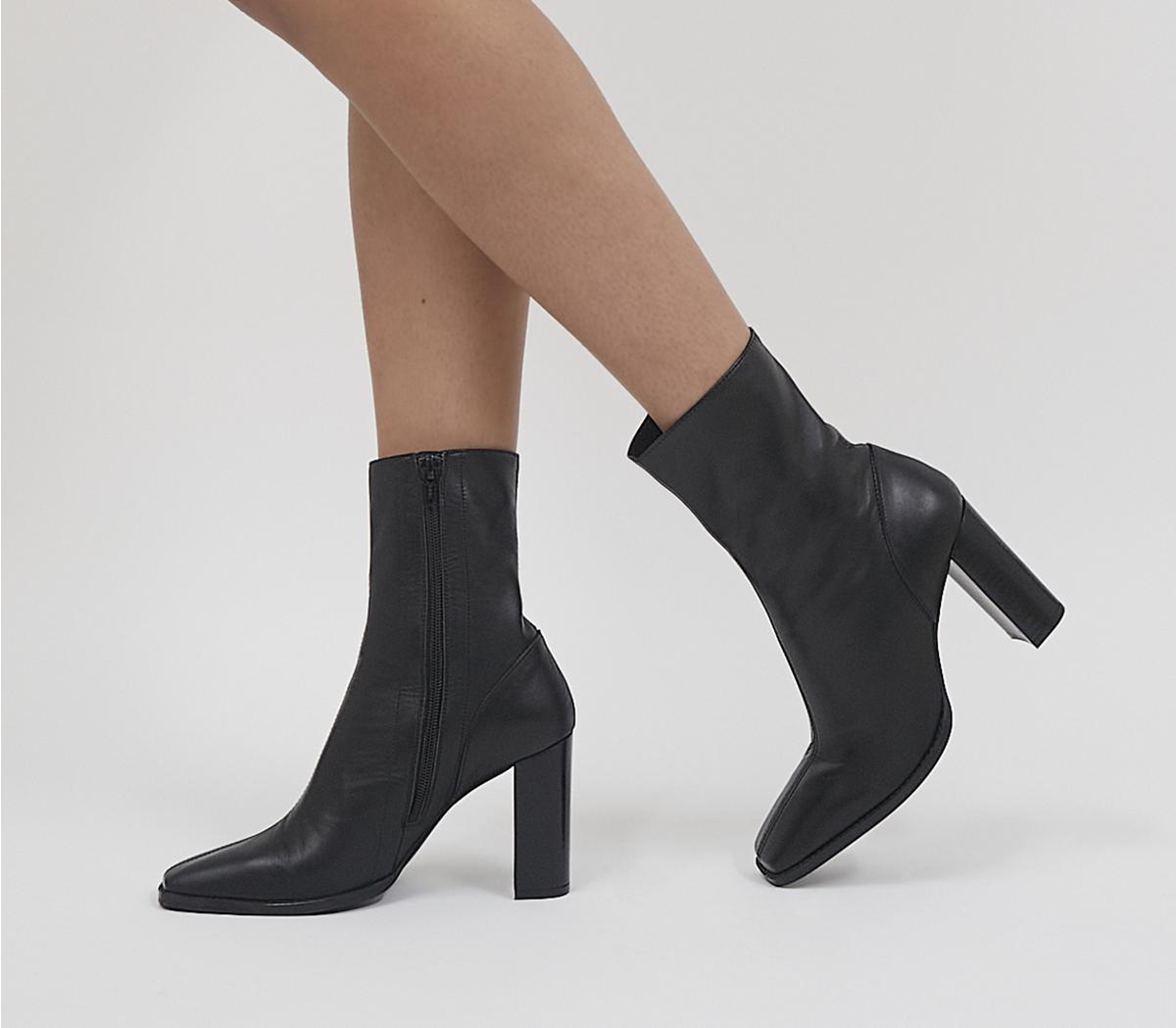 OFFICEAmple High Square Toe Ankle BootsBlack Leather