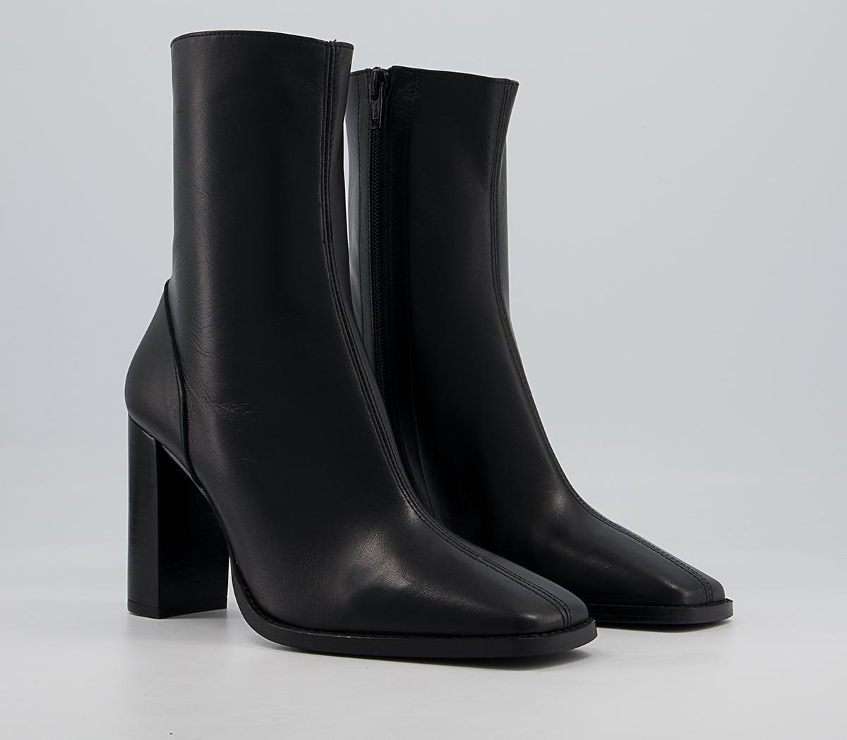 Office Ample High Square Toe Ankle Boots Office Ample High Square Toe Ankle Boots Black Leather