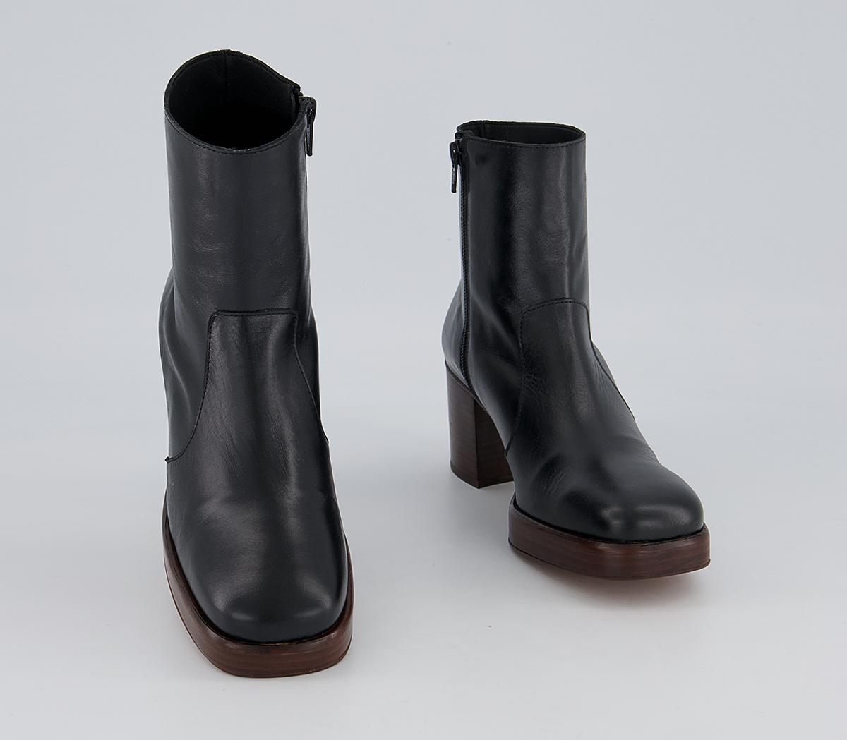 Office Absent Mid Platform Heeled Ankle Boots Office Absent Mid Platform Heeled Ankle Boots Black Leather