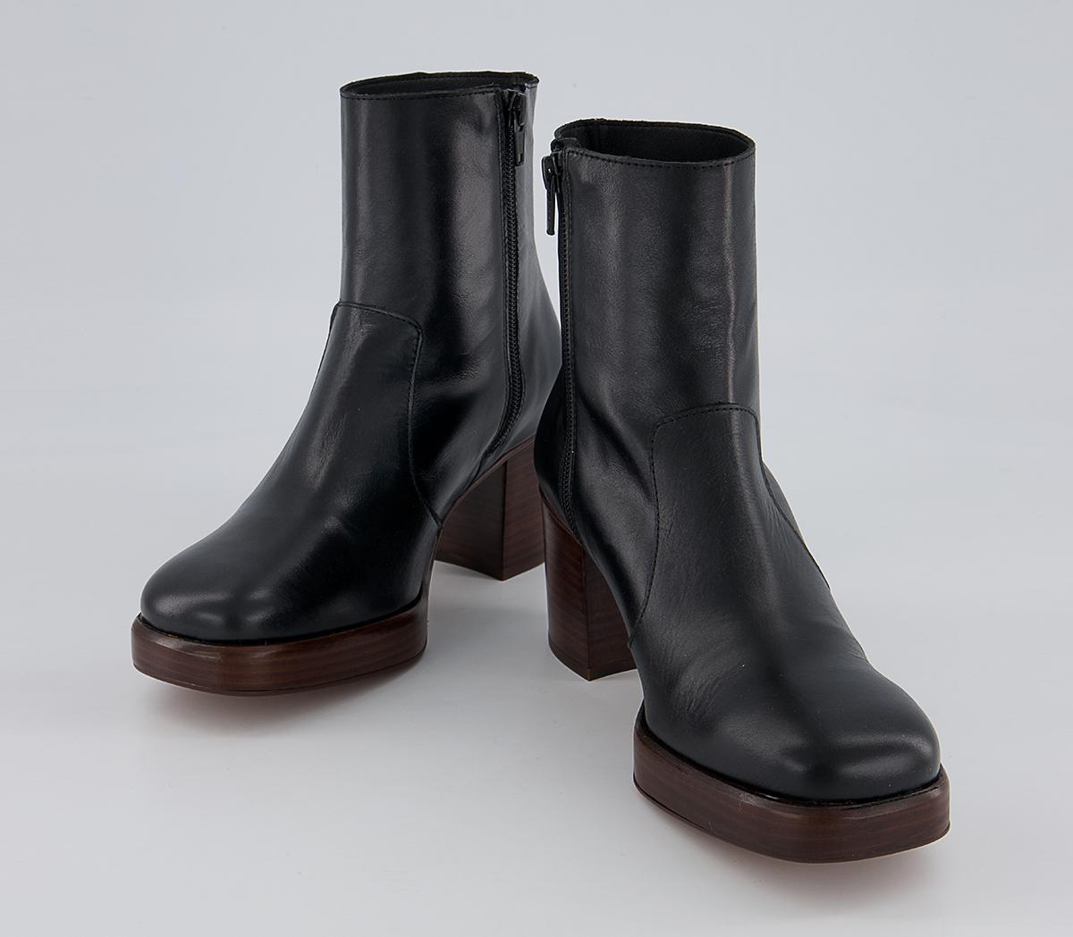 Office Absent Mid Platform Heeled Ankle Boots Office Absent Mid Platform Heeled Ankle Boots Black Leather