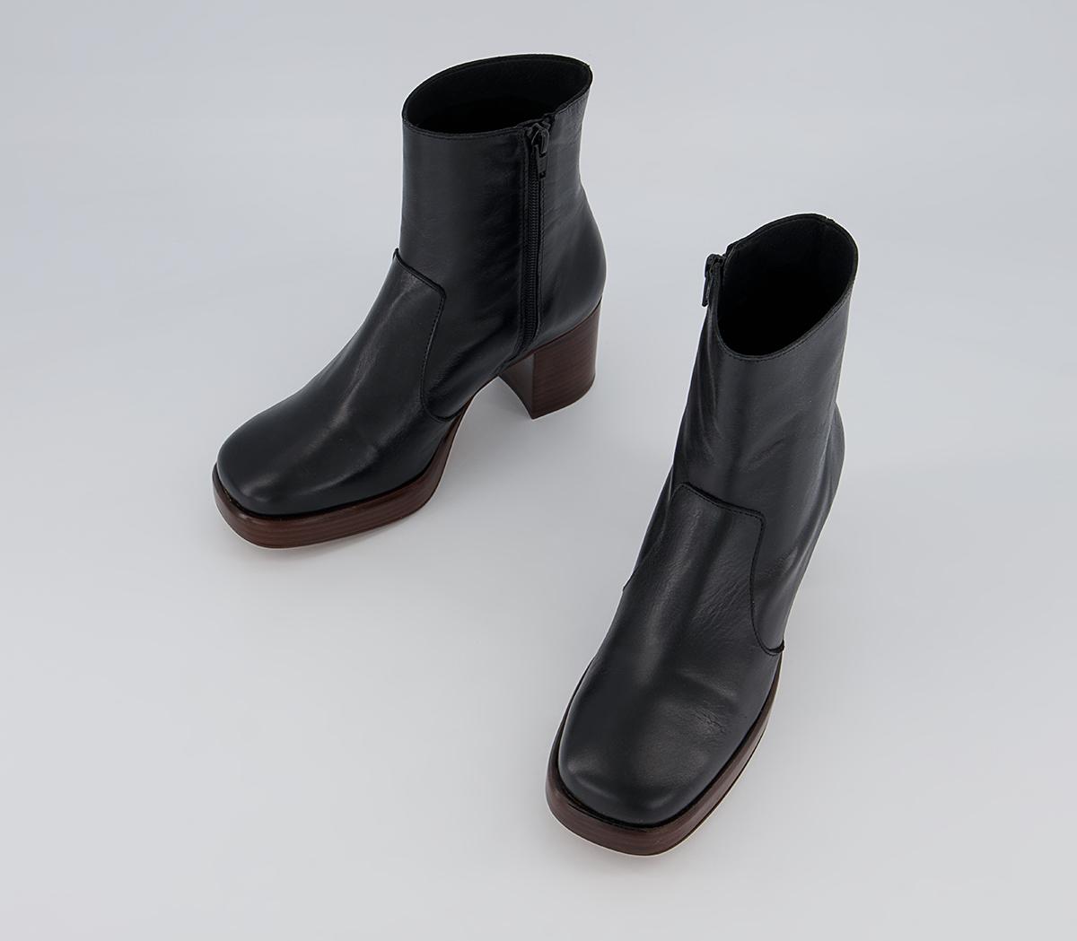 Office Absent Mid Platform Heeled Ankle Boots Office Absent Mid Platform Heeled Ankle Boots Black Leather