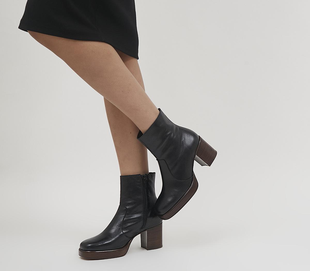 OfficeAbsent Mid Platform Heeled Ankle BootsBlack Leather