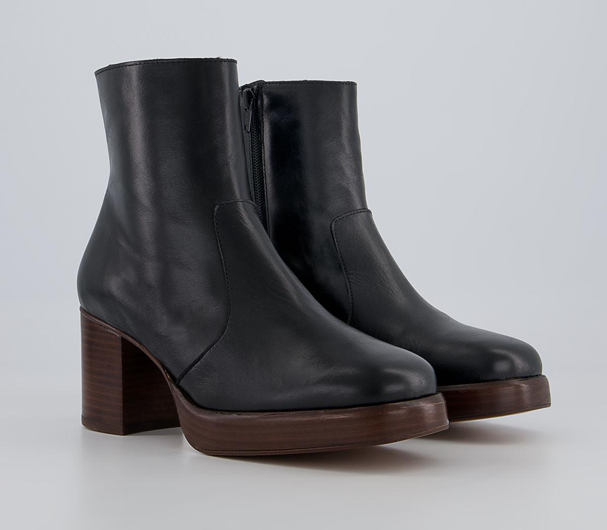 Office Absent Mid Platform Heeled Ankle Boots Office Absent Mid Platform Heeled Ankle Boots Black Leather