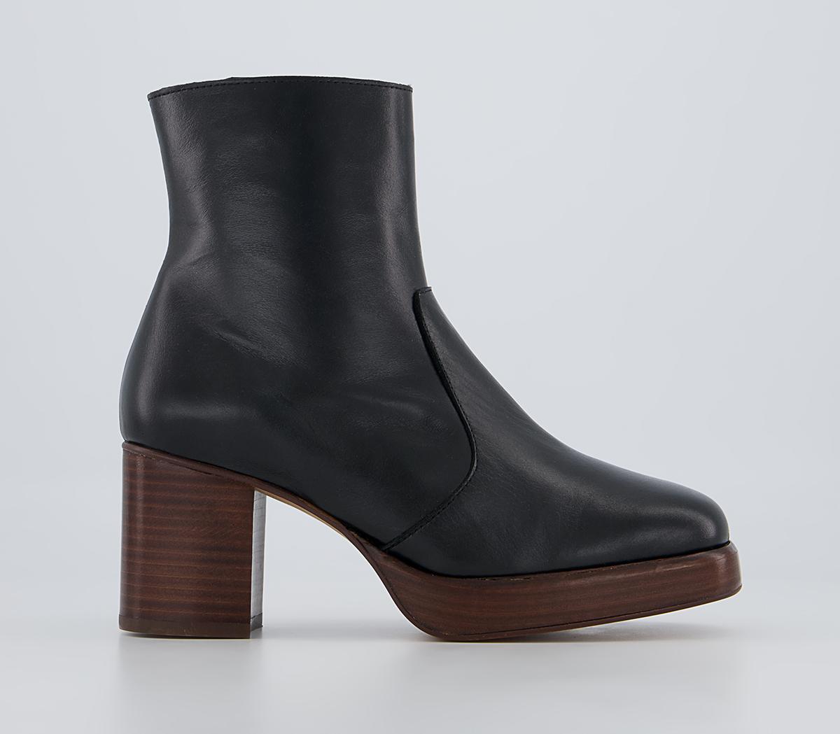 Office Absent Mid Platform Heeled Ankle Boots Office Absent Mid Platform Heeled Ankle Boots Black Leather