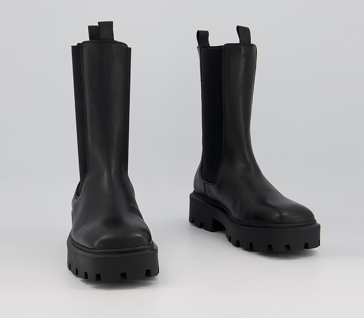 Office Attached Wide Square Toe High Leg Chelsea Boots Office Attached Wide Square Toe High Leg Chelsea Boots Black Leather