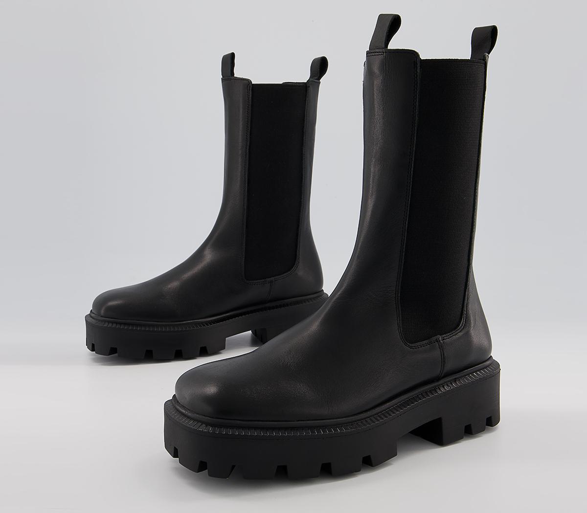 Office Attached Wide Square Toe High Leg Chelsea Boots Office Attached Wide Square Toe High Leg Chelsea Boots Black Leather