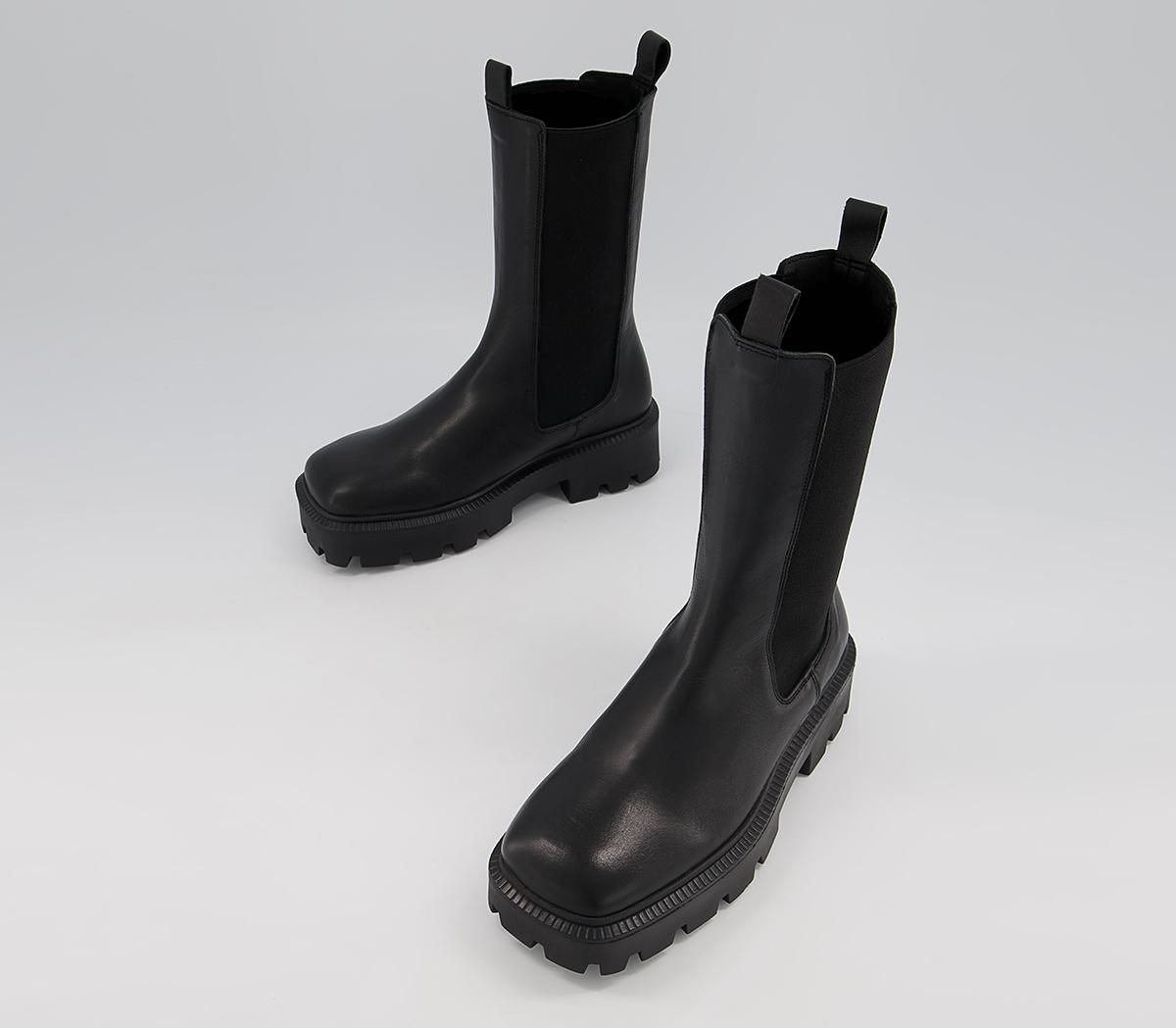 Office Attached Wide Square Toe High Leg Chelsea Boots Office Attached Wide Square Toe High Leg Chelsea Boots Black Leather