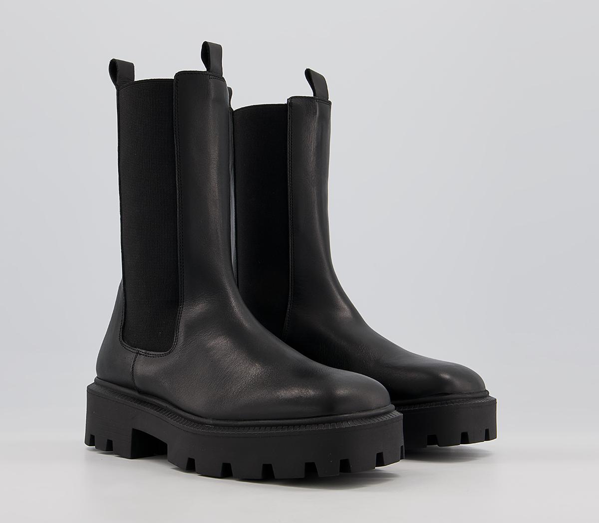 Office Attached Wide Square Toe High Leg Chelsea Boots Office Attached Wide Square Toe High Leg Chelsea Boots Black Leather
