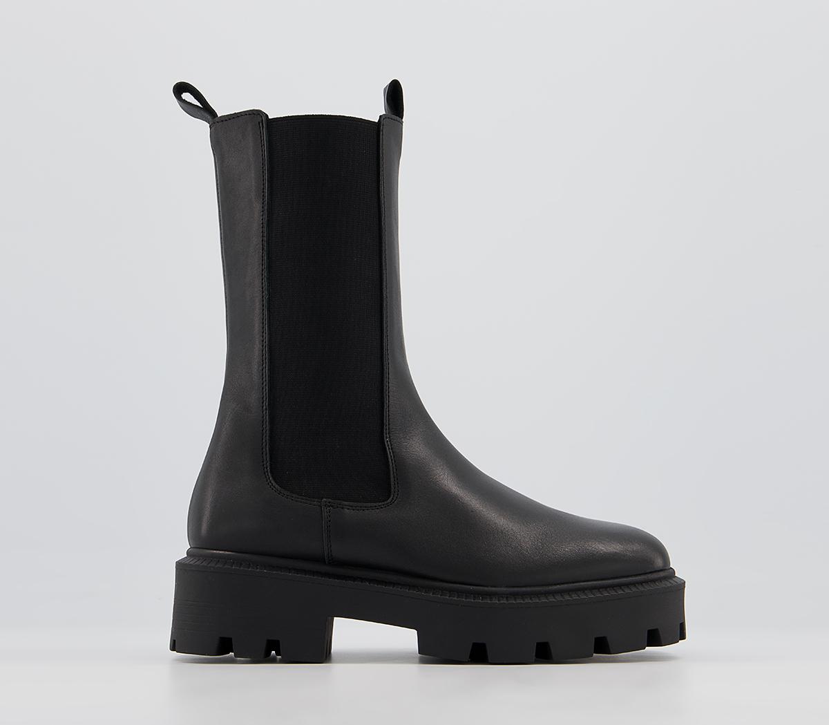 Office Attached Wide Square Toe High Leg Chelsea Boots Office Attached Wide Square Toe High Leg Chelsea Boots Black Leather