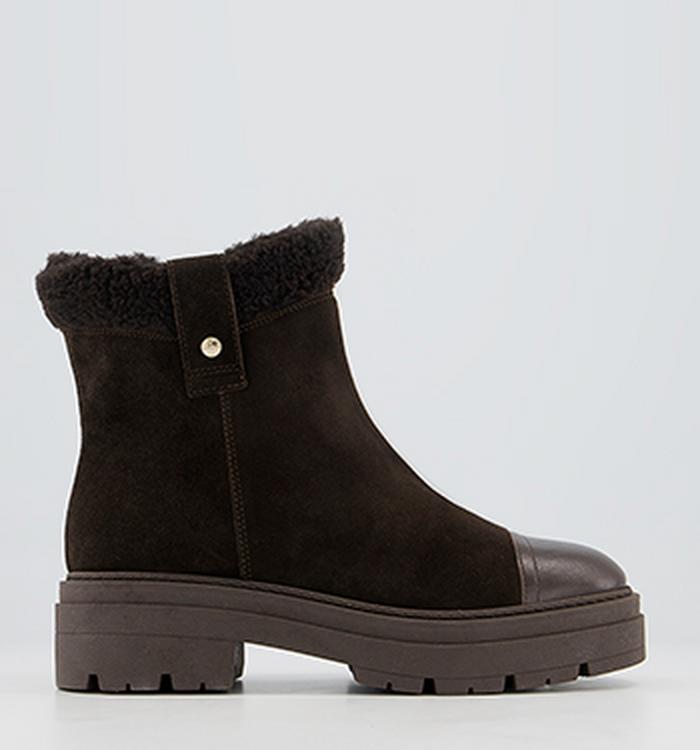 Office Assort Shearling Pull On Boots Chocolate Suede