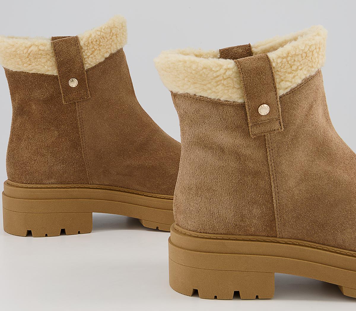 OFFICE Assort Shearling Pull On Chunky Ankle Boots Camel Suede - Women ...