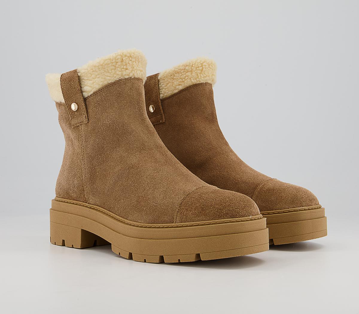 Office Assort Shearling Pull On Chunky Ankle Boots Office Assort Shearling Pull On Chunky Ankle Boots Camel Suede