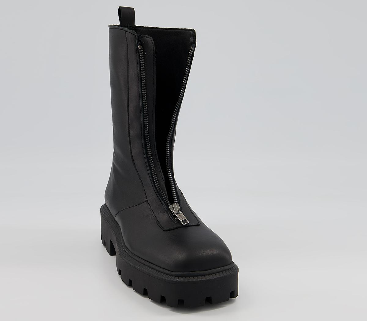 Office Ameliana Zip Front Wide Square Toe Boots Office Ameliana Zip Front Wide Square Toe Boots Black Leather