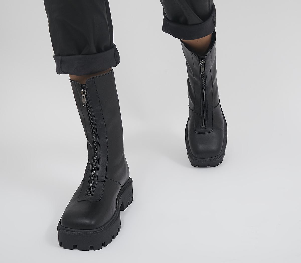 OfficeAmeliana Zip Front Wide Square Toe BootsBlack Leather