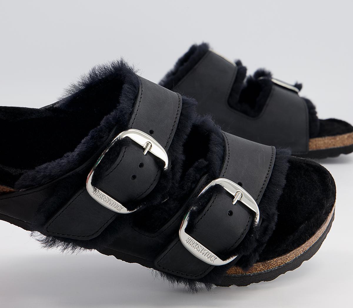 BIRKENSTOCK Arizona Big Buckle Shearling Sandals BIRKENSTOCK Arizona Big Buckle Shearling Sandals Black