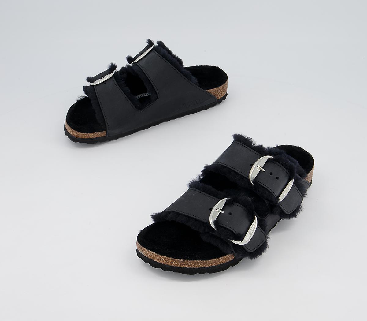 BIRKENSTOCK Arizona Big Buckle Shearling Sandals BIRKENSTOCK Arizona Big Buckle Shearling Sandals Black