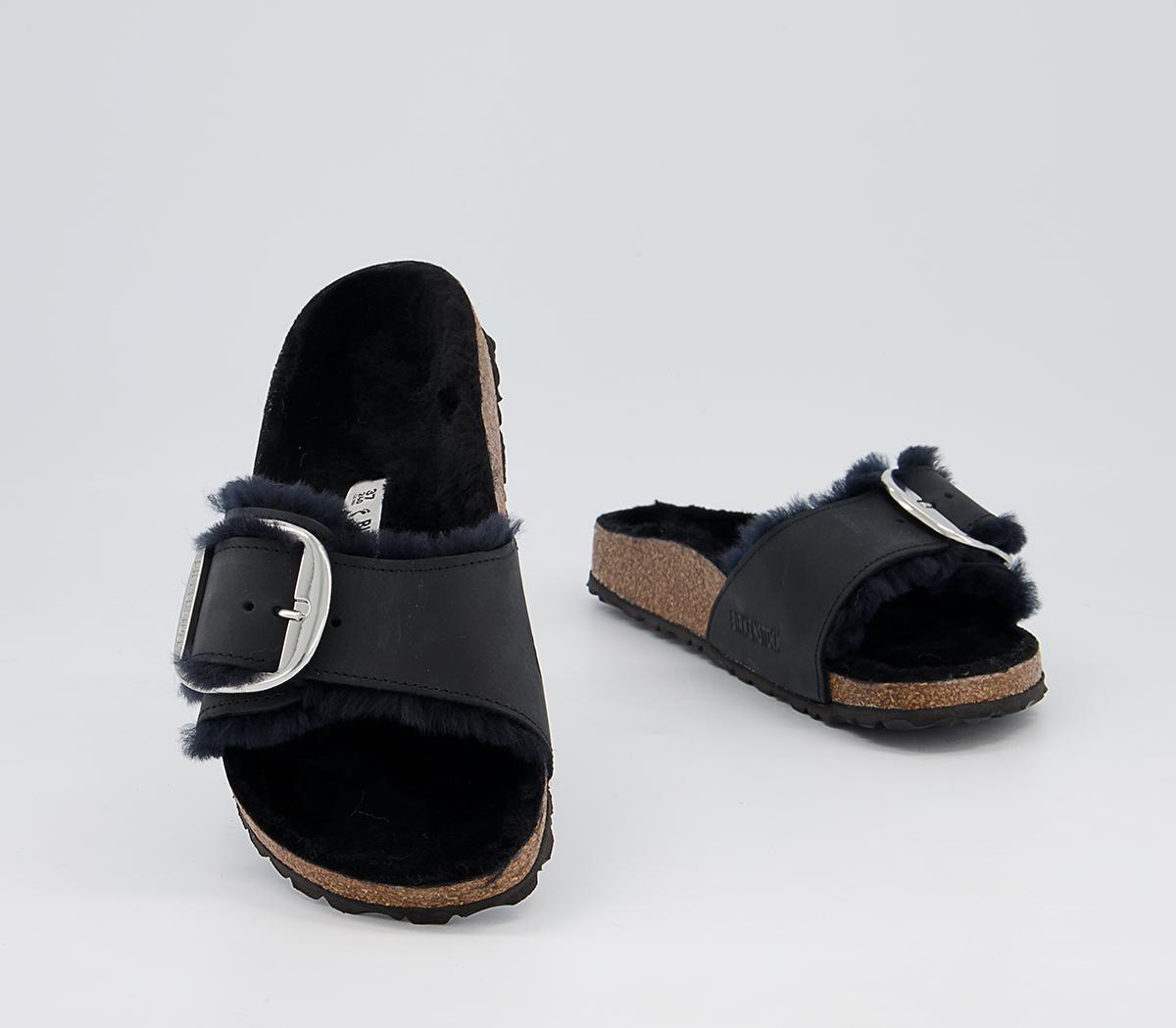 BIRKENSTOCK Madrid Big Buckle Shearling Sandals BIRKENSTOCK Madrid Big Buckle Shearling Sandals Black