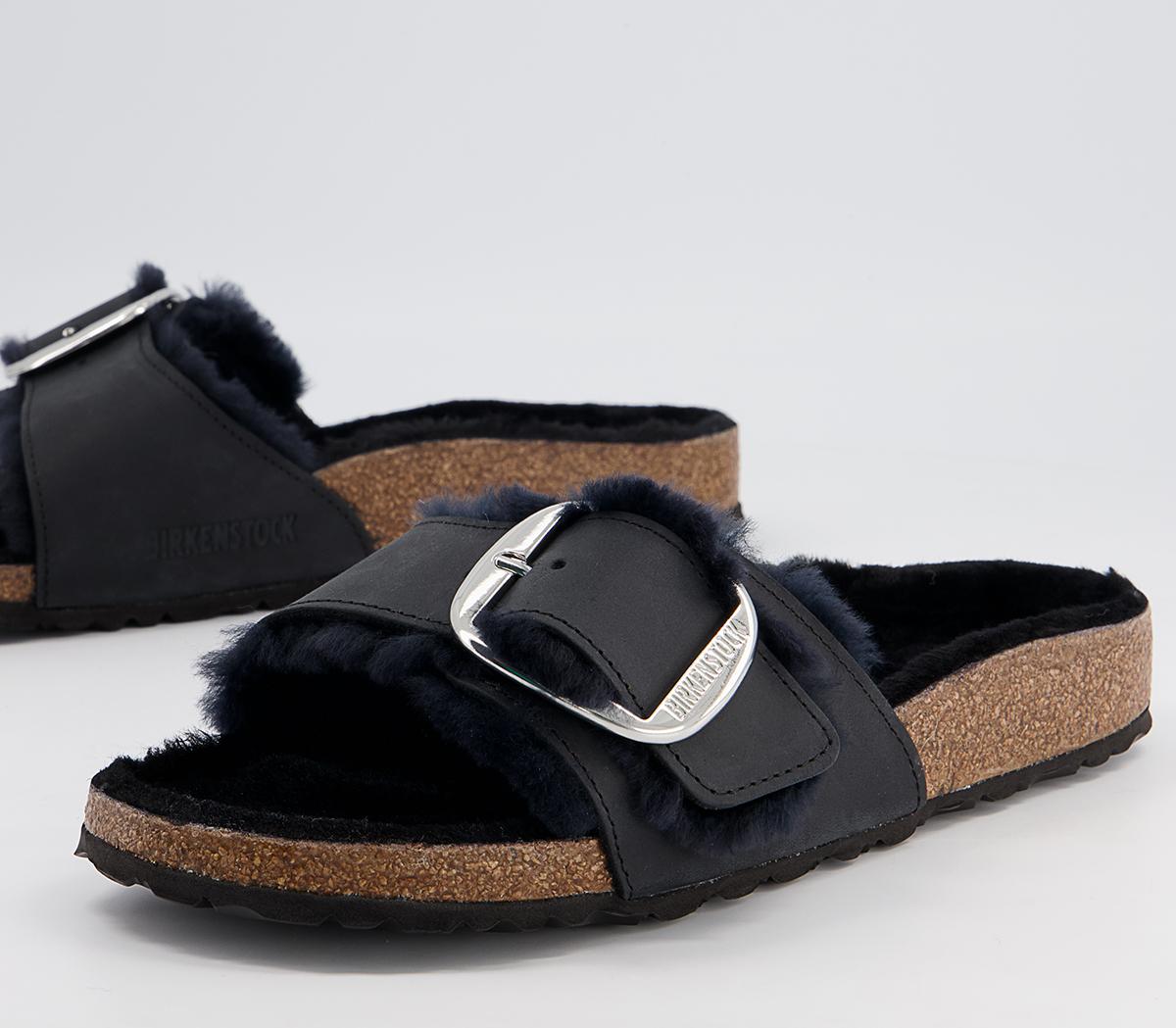 BIRKENSTOCK Madrid Big Buckle Shearling Sandals BIRKENSTOCK Madrid Big Buckle Shearling Sandals Black
