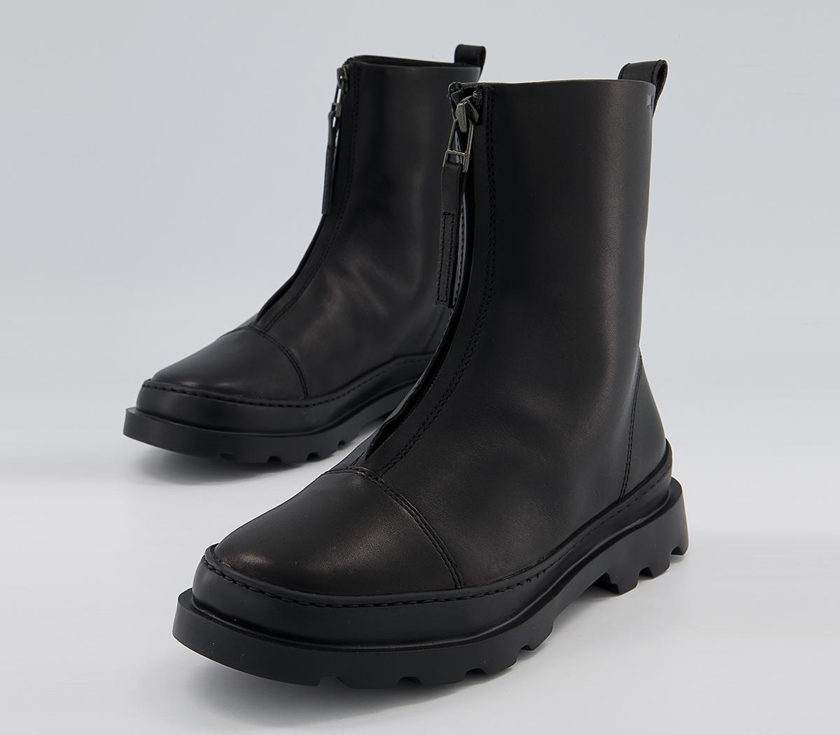 Camper Brutus Front Zip Boots Black - Women's Ankle Boots