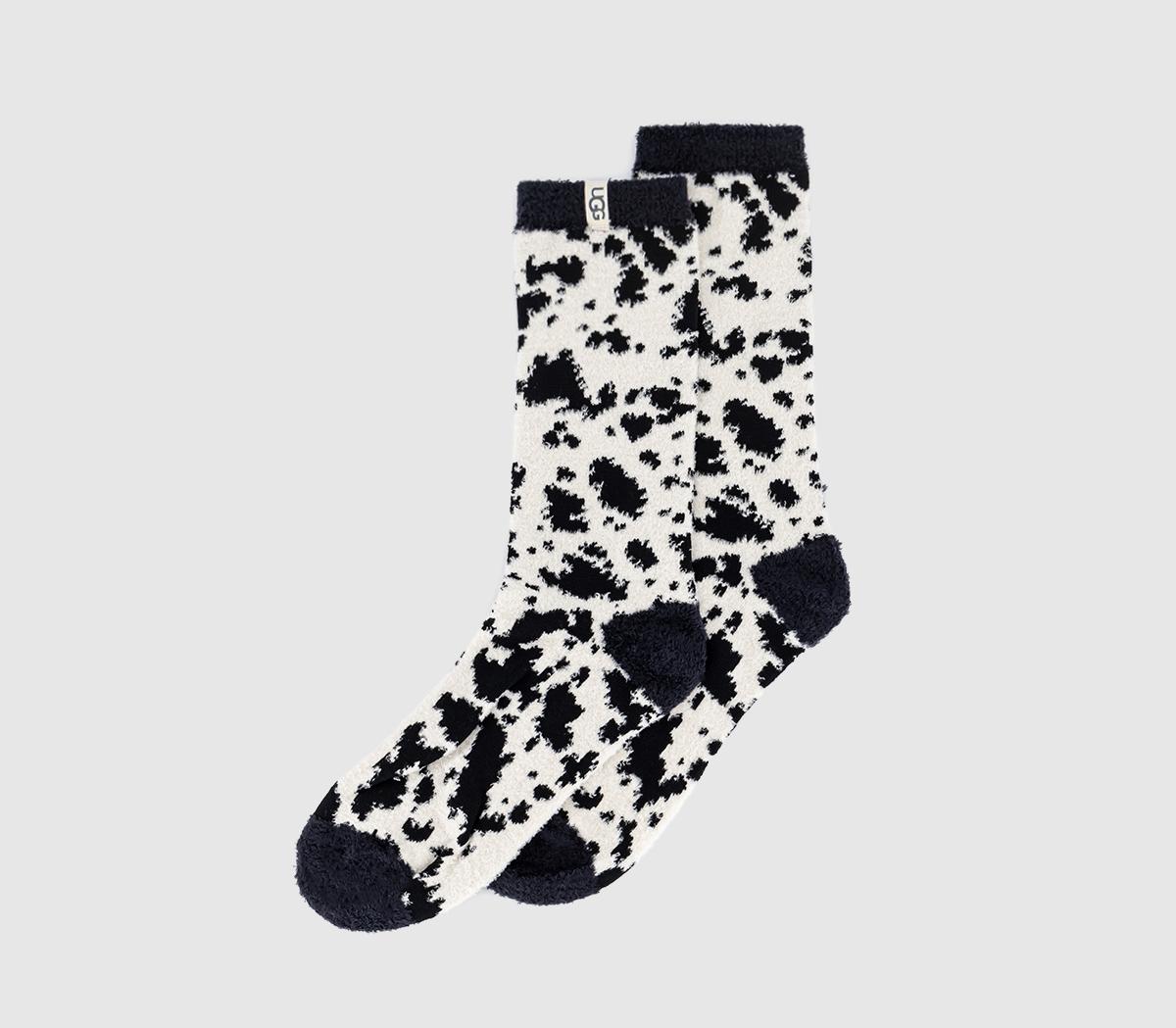 UGG Leslie Graphic Crew Socks Black White Gazella, One Size
