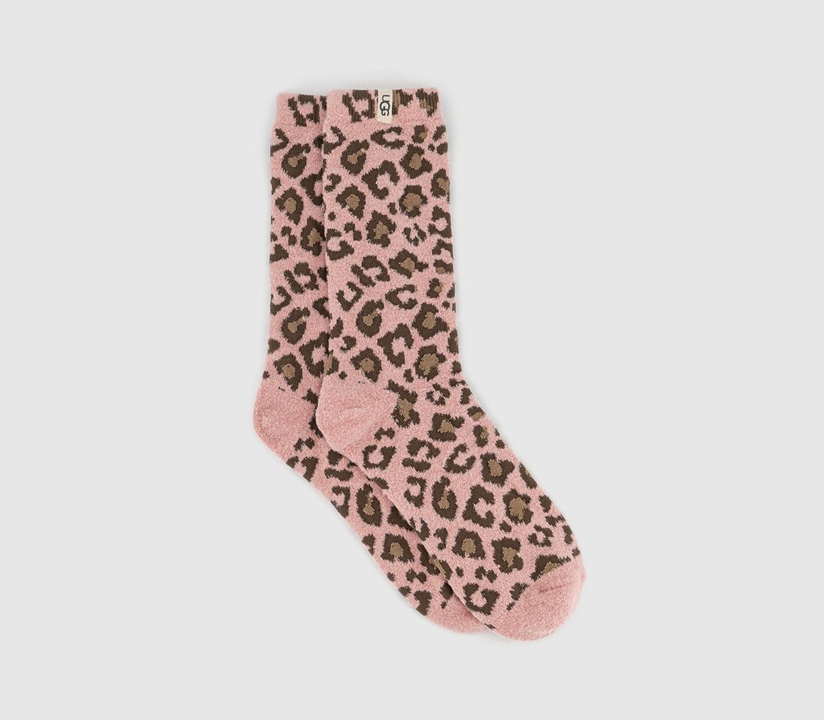 UGG Leslie Graphic Crew Socks Clay Pink Leopard, One Size