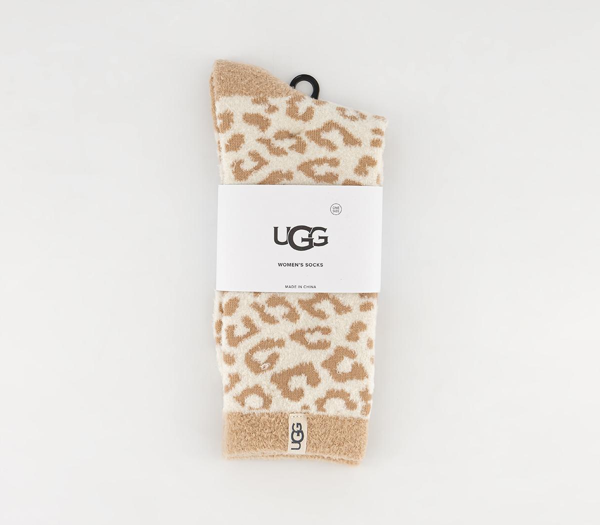 UGG Leslie Graphic Crew Socks Natural Leopard, One Size