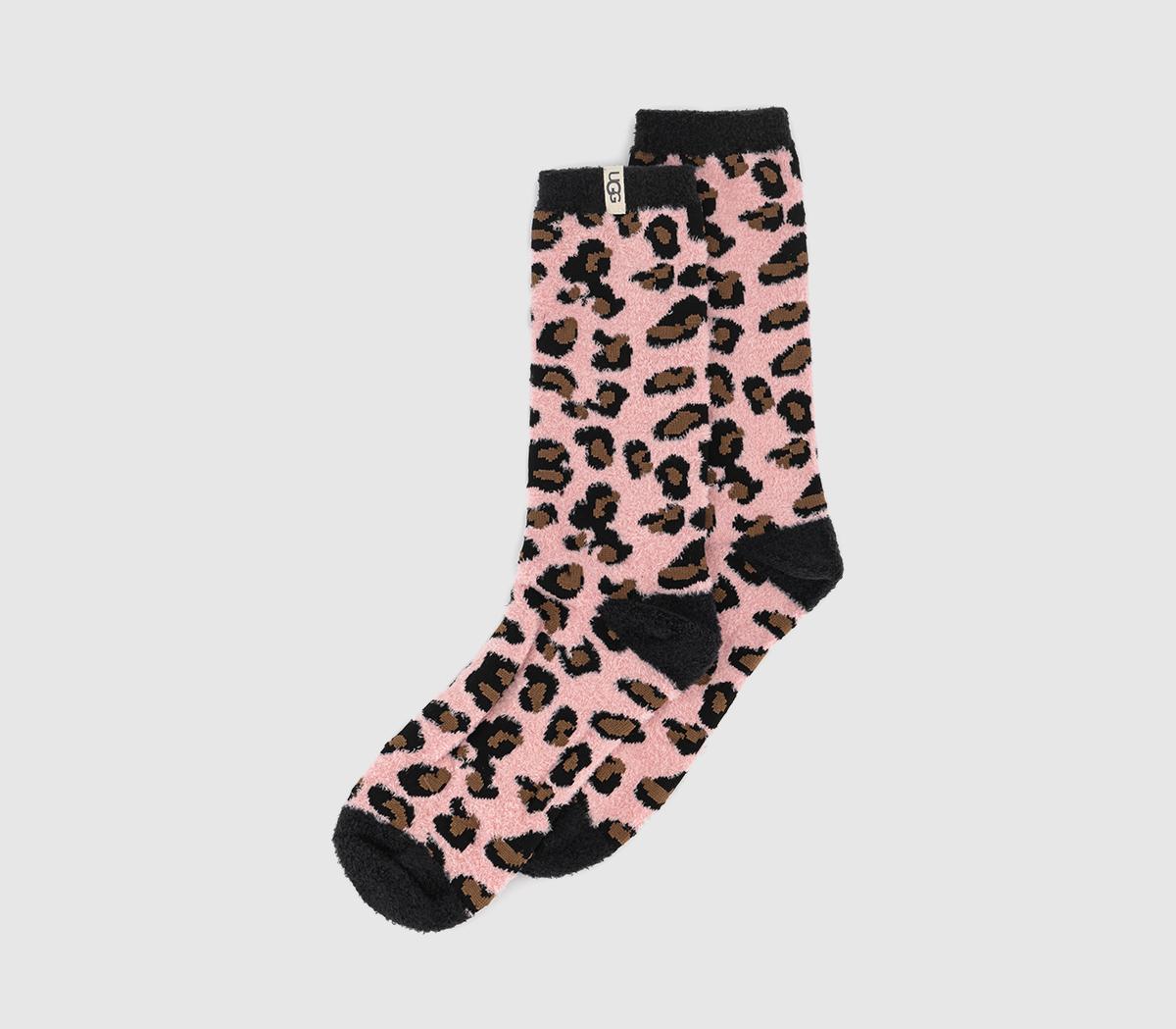 UGG Leslie Graphic Crew Socks Soft Kiss Leopard Pink/Brown/Black, One Size