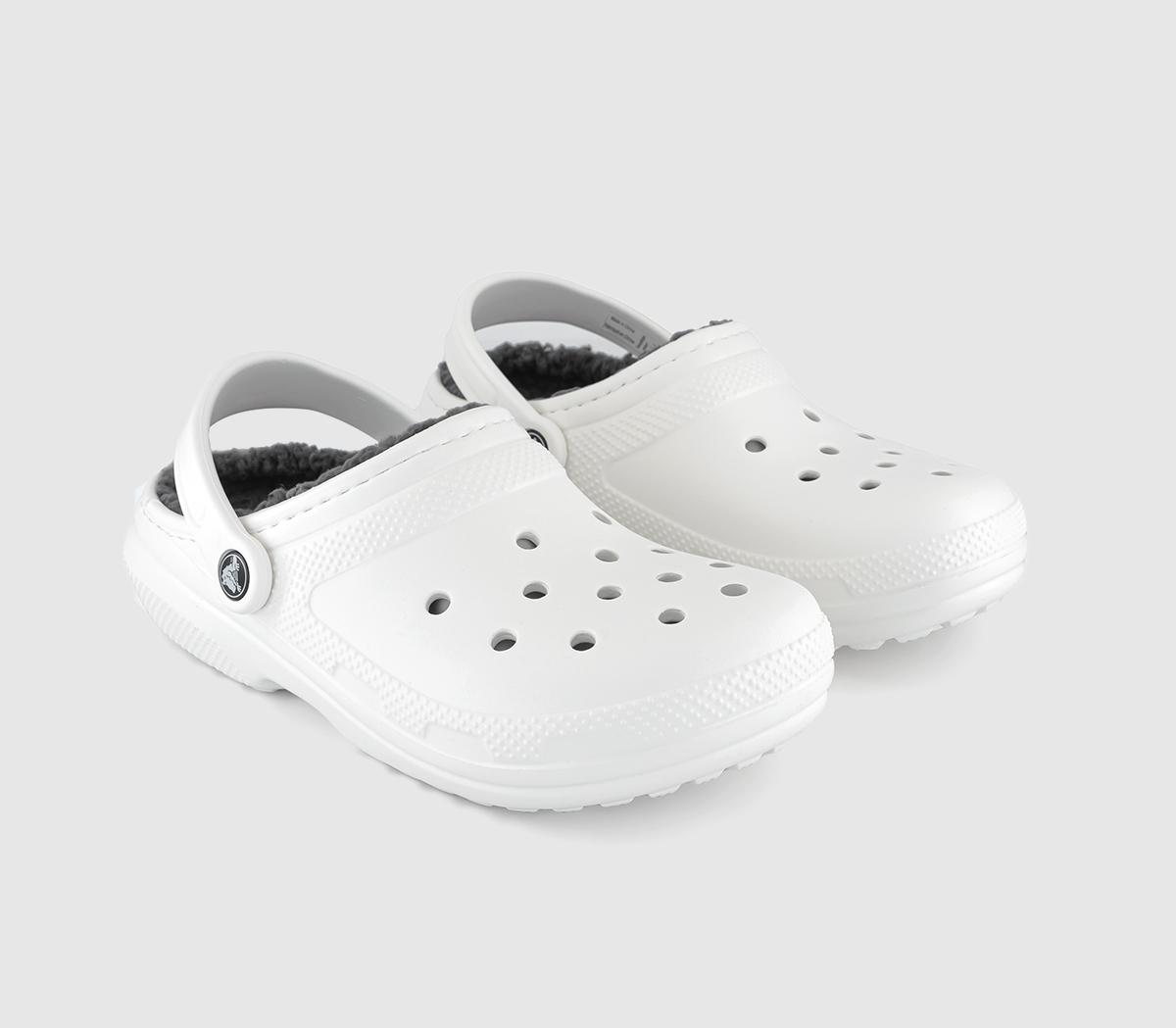 Crocs Womens Classic Lined Clogs White Grey, 4