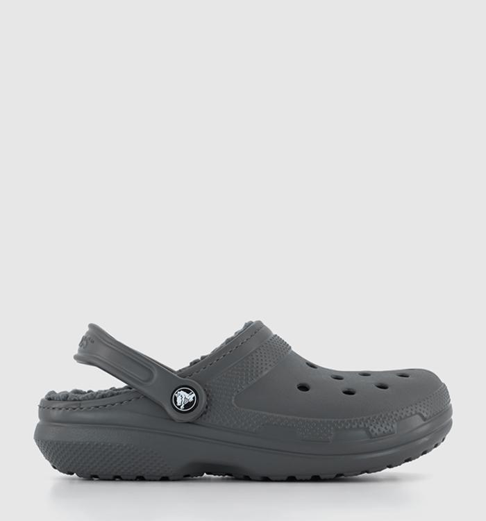 Black crocs best sale with grey fur