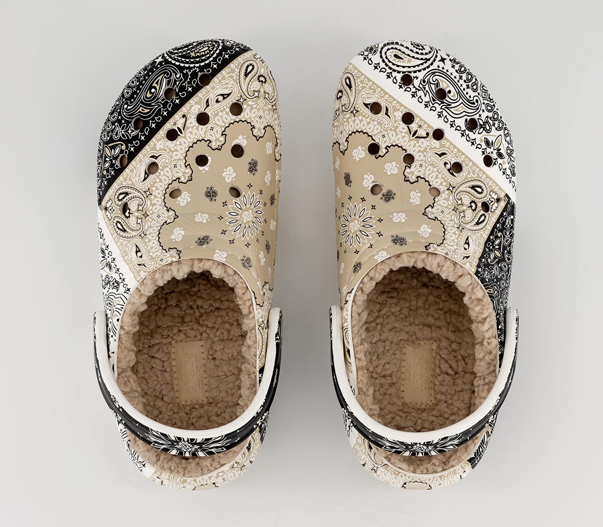 Crocs Classic Lined Crocs Bandana Chai Multi Flat Shoes for Women