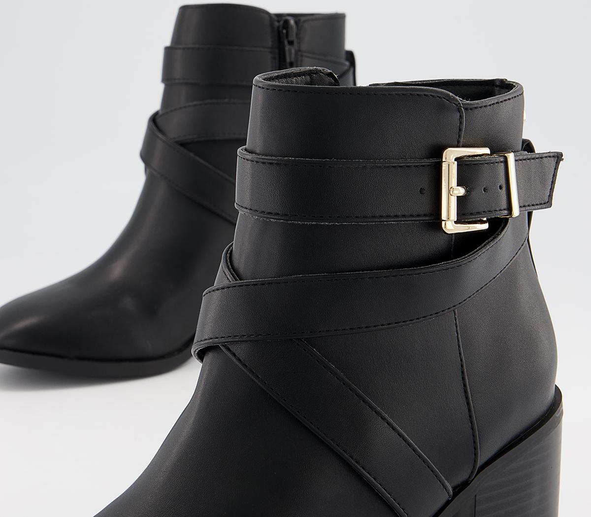 Office Artini Cross Strap Block Heeled Ankle Boots Office Artini Cross Strap Block Heeled Ankle Boots Black