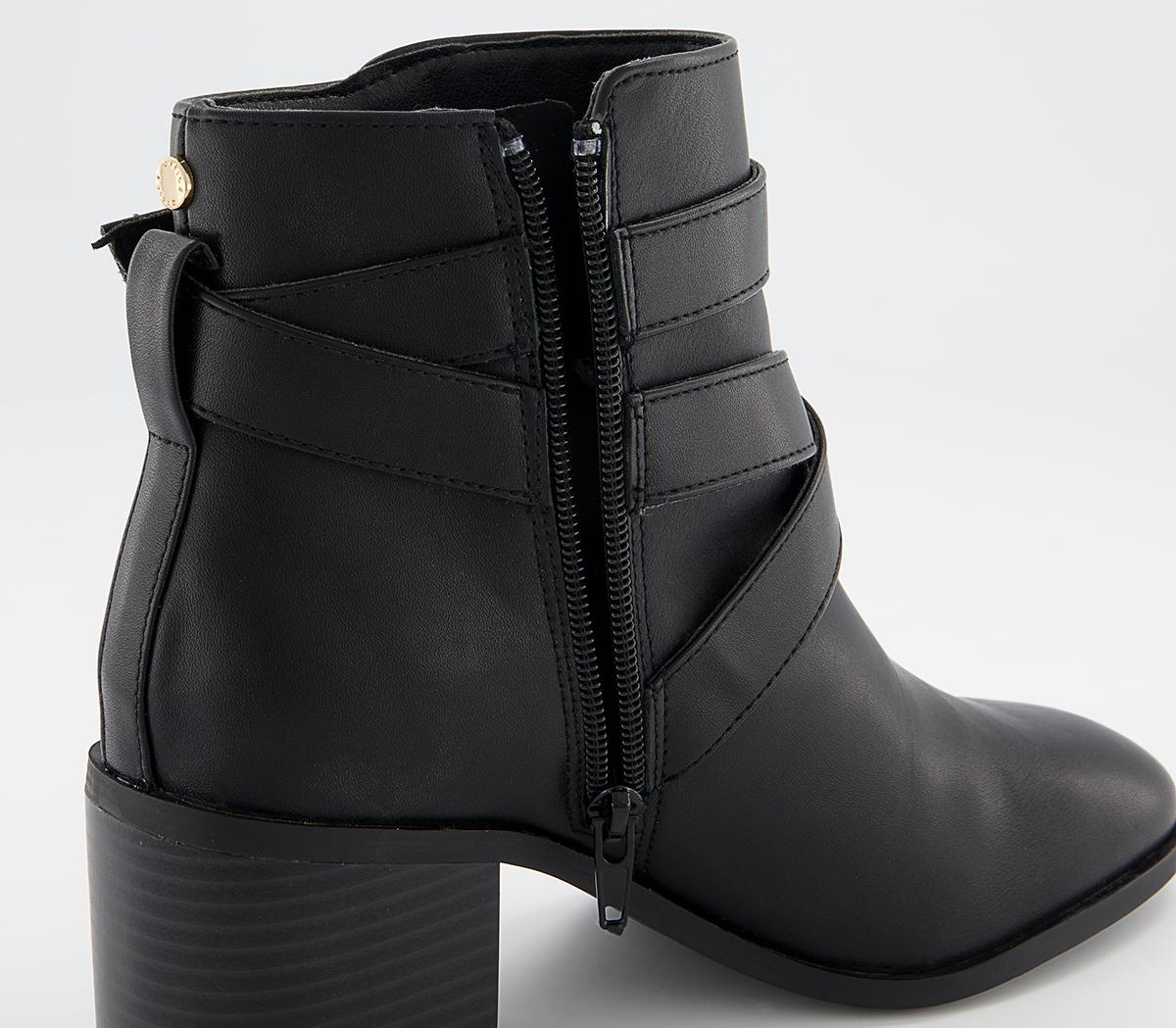 Office Artini Cross Strap Block Heeled Ankle Boots Office Artini Cross Strap Block Heeled Ankle Boots Black