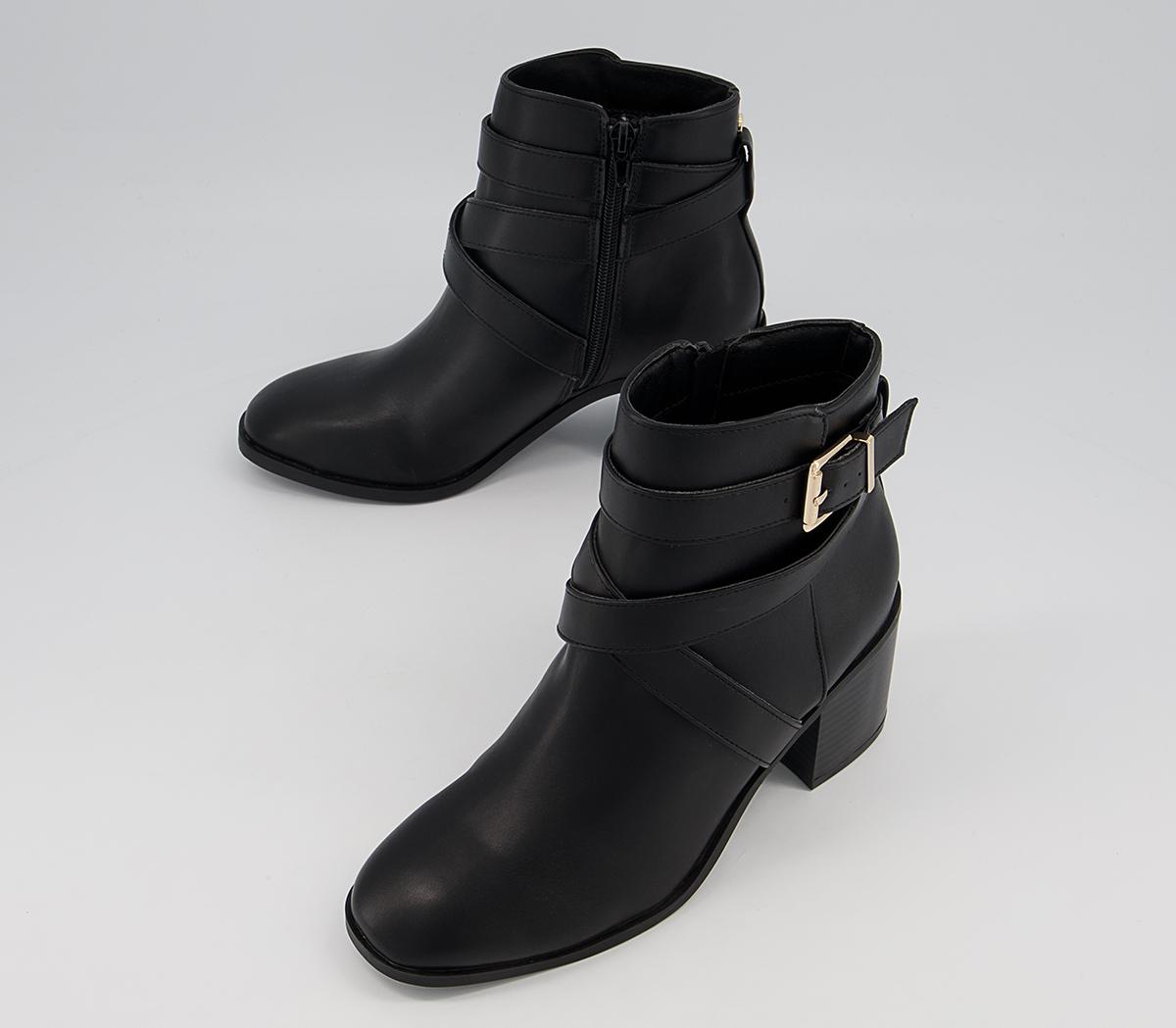Office Artini Cross Strap Block Heeled Ankle Boots Office Artini Cross Strap Block Heeled Ankle Boots Black